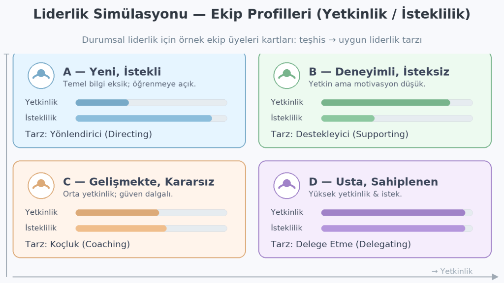 Liderlik simülasyonunda durumsal liderlik: yetkinlik–isteklilik profil eşlemesi